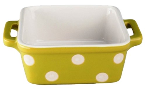 Bias Cordon Bleu 10-Ounce Square Mini Baker with Handles Chartreuse with Polka Dots, Set of 4