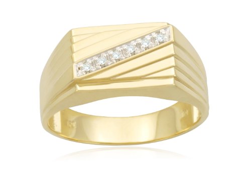 Men's 10k Yellow Gold Diagonal Diamond Ring, Size 10
