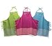 Set of 3 Button Flowers Apron Polyester Green Pink Blue
