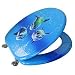 TDM - Siege Toilette Abattant WC Bois Laqué Bleu Décor Dauphin
