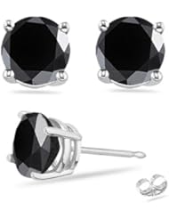 2.09 Cts AAA Round Black Diamond Stud Earrings in Platinum {DIAMOND APPRAISAL INCLUDED}