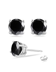 4.15 Cts AAA Round Black Diamond Stud Earrings in 18K White Gold {DIAMOND APPRAISAL INCLUDED}