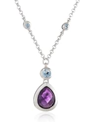 ELLE Jewelry Sterling Silver Amethyst and Blue Topaz Necklace 18"