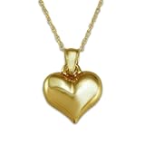 14K Gold Puffed Heart Pendant On 14k Gold Chain
