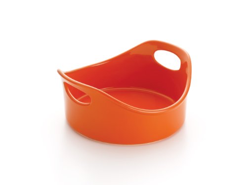 Rachael Ray Stoneware 2-Quart Round Bubble and Brown Baker, Orange