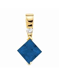 14K Yellow Gold Princess Cut Chatham Created Sapphire and Diamond Pendant -- LIFETIME WARRANTY