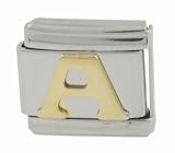 SilverBin Gold Tone Enamel Paint Letter Initial A Stainless Steel Italian Charm Link