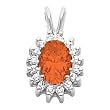 14K White Gold Fire Opal and Diamond Pendant