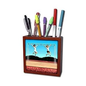 Boehm Digital Paint Bird - Children playing on monkey bars - Tile Pen Holders-5 inch tile pen holder