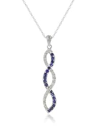 10k White Gold Gemstone and Diamond Twist Pendant Necklace
