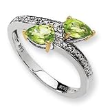 Sterling Silver & 14k Gold Peridot Diamond Ring (Sizes 6-8)