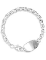 Girls Polished Oval ID Rolo Bracelet in Sterling Silver