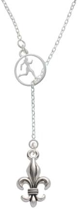 Large Antiqued Fleur di Lis Runner Disc Lariat Necklace