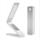 GAMBARU SHOP 18灯ＬＥＤ　ＵＳＢ／ＡＣ充電式コンパクトデスクライト　（カレンダー、アラーム機能、温度計表示付き）　ホワイト