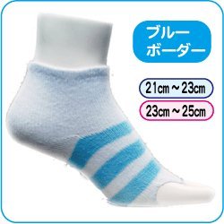 ヨガ教室の先生も絶賛・指なし健康ソックス　ヨガ用（滑り止め付き）サイズ3種類・カラー5色 (ブルーボーダー, 23ｃｍ～25ｃｍ)
