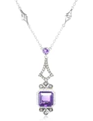 Badgley Mischka Fine Jewelry Cushion Cut Amethyst, White and Champagne Colored Diamonds Drop Pendant Necklace, 18"
