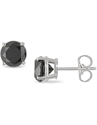 14k White Gold Black Diamond Solitaire Earrings (0.3 Cttw)