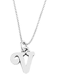 Sterling Silver One Sided Initial Letter V Necklace