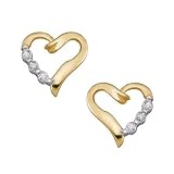 10K Yellow Gold Diamond Heart Ladies Cluster Earrings