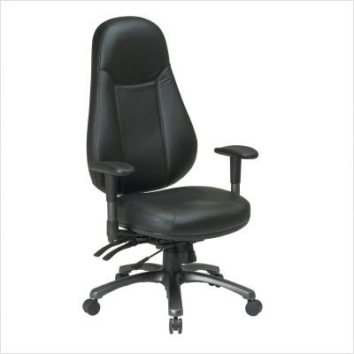 Office Star Pro-Line II Multi-Function High Back Leather Office Chair in Black
