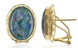 14 KT Gold Oval Shaped Opal Stud Back Post Earrings 14K