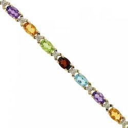 Citrine, Peridot, Garnet, Blue Topaz, Amethyst, & Diamond Gold Bracelet