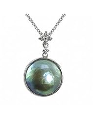 18K white gold 12mm Eyris blue pearl and diamond (.09ctw) pendant, 18"