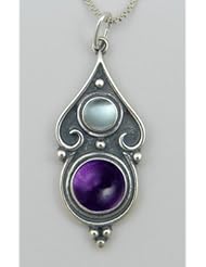 Romantic Neckpiece in Sterling Silver Amethyst and Blue Topaz Made in America