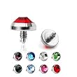 Grade 23 Solid Titanium Internally Threaded Flat Dermal CZ Tops - 4mm Pink Gem- 16 Gauge Thread Requirements (1.2mm Threading) - Sold as a Pair