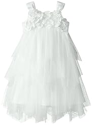 Girls Sleeveless Charmeuse/Cotton/Polyester Tiered   Dress With Pearls