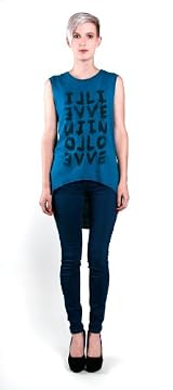 Live in Love' teal muscle T-shirt with long back cowl.