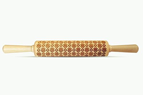Ornamental Flower Pattern Laser Cut Wooden Embossing Rolling Pin