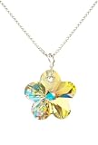 Sterling Silver Swarovski Elements Crystal Aurora Borealis Flower Pendant Necklace, 18