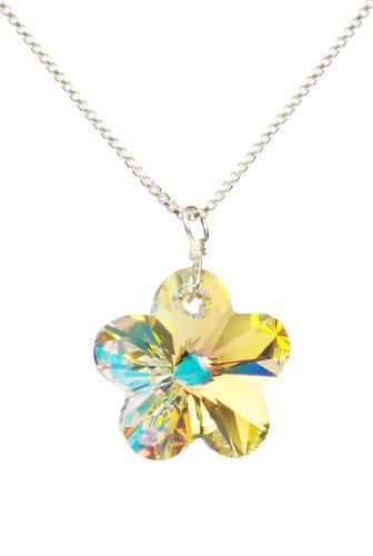 Best Price Sterling Silver Swarovski Elements Crystal Aurora Borealis Flower Pendant Necklace, 18