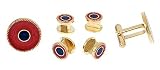 Gold plated and enamel cufflinks and shirt stud set with presentation box