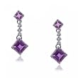 Amethyst & Diamond Earrings in White Gold - Dangling Studs