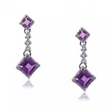 14KT White Gold Dangling Earrings Amethyst & Diamond