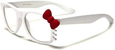 Hello Kitty Bow Women's Fashion Clear Lens Glasses with Bow and Whiskers Soft Rubber Frame - White