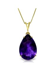 14K Gold 5.0 carat Teardrop Natural Purple Amethyst Pendant Necklace