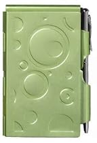 Wellspring Flip Notes Metal Note Case with Mini Pen and Notepad, Lime Green Circles