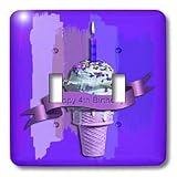 Beverly Turner Birthday Design Happy 4th Birthday Ice Cream Cone on Abstract Purple Light Switch Covers double toggle switch