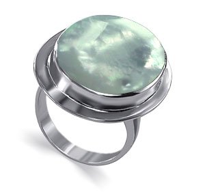 Eye Catching Oval Shaped Mother of Pearl Band .925 Sterling Silver Ring