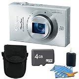 Canon PowerShot ELPH 520 HS Silver 10.1 MP CMOS Digital Camera 12x Zoom 4 GB Bundle