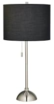 Contemporary Brushed Steel Black Shade Table Lamp