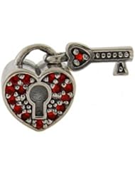 Biagi Sterling Heart Lock and Key with Red CZ Bead for European Charm Bracelet