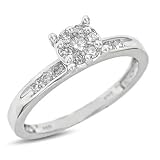 1/3 CT. T.W. Round Cut Diamond Ladies' Engagement Ring 10K White Gold Women's Engagement Ring - Free Gift Box -
