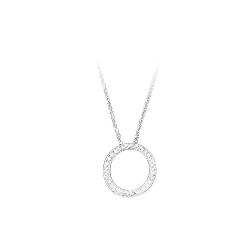 14K White Gold ''Diamond Cut'' Circle Necklace - 17"