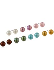 Set of 7 Freshwater Cultured Button Pearl Spring Tones Studs with Sterling Silver Posts and Backs (7-7.5mm)