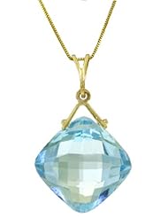 14k Gold Pendant Necklace with Genuine Checkerboard Cut Blue Topaz