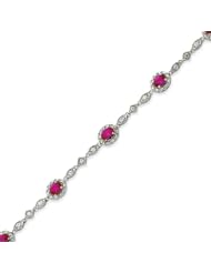 Sterling Silver 7 Inch Red And Clear CZ Bracelet - 7 Inch